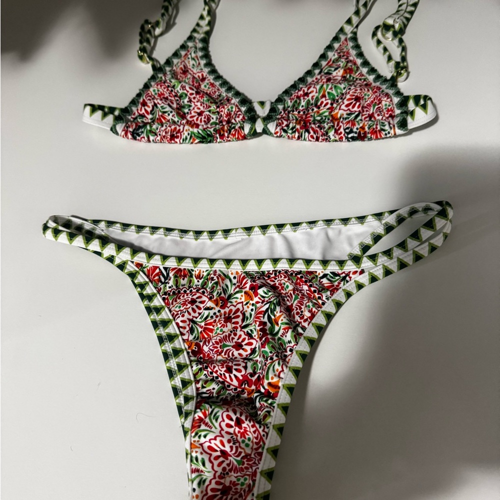 Floral Bikini Set with Green Trim
